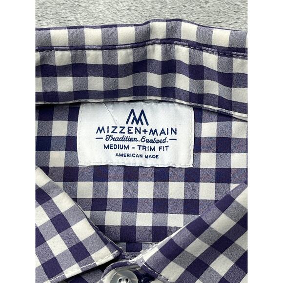 Mizzen + Main Shirt Men’s medium Leeward Trim Performance Stretch Gingham Purple - Picture 5 of 7
